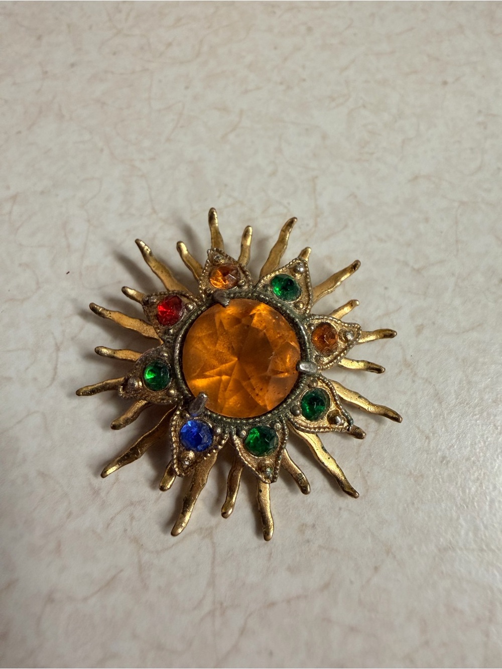 Vintage 1960s Atomic Sunburst Brooch, celestial, mid-century modern
